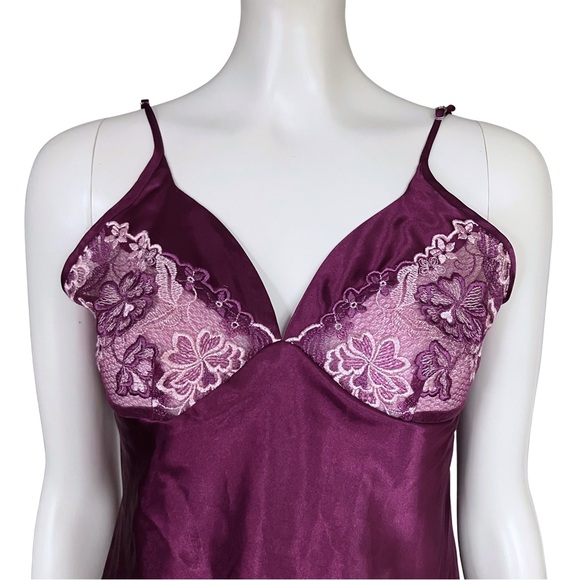 Vintage Y2K Maroon Purple Satin Cami Going Out Top Lace Small Fairycore Lingerie - Picture 6 of 9